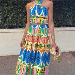 Zara Printed 2pc Co Ord Skirt Set (halter top & midi skirt; both size XS)